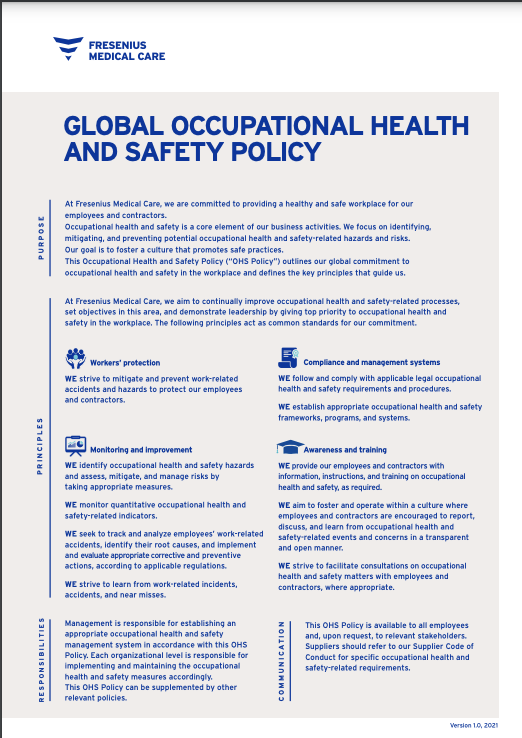 We defined a global Occupational Health and Safety Policy that outlines our commitment to providing a healthy and safe workplace for our employees and contractors.